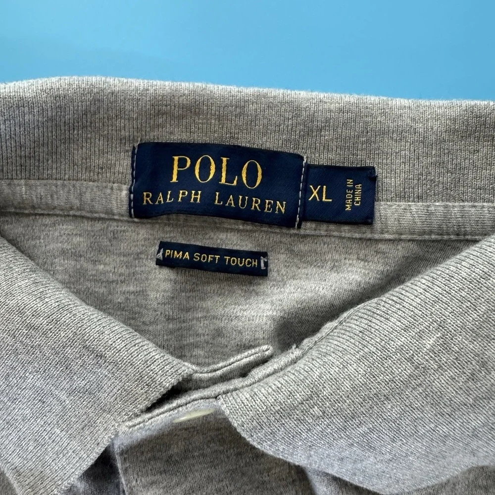 POLO RALPH LAUREN Men's Gray Pima Soft Touch Polo Shirt Size XL Preppy Golf